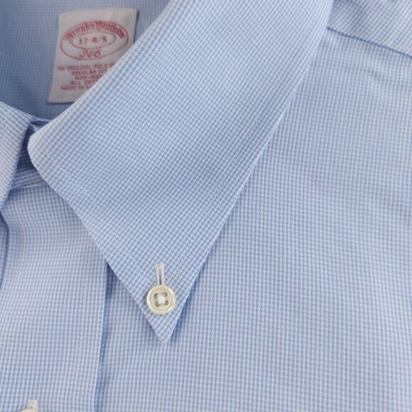 Brooks Brothers Cotton Check Non-Iron Button-Down 17 4/5 Blue Mens Pocket Shirt - Picture 7 of 16